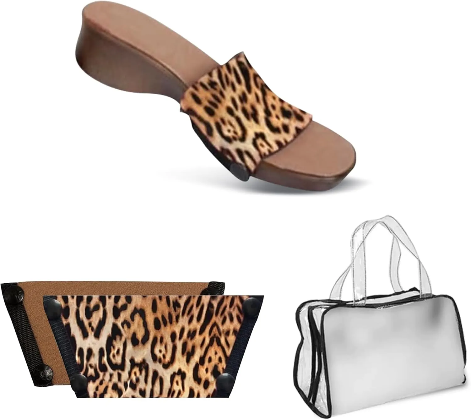 Onesole Blurry Leopard Cafe Leisure Set, interchangeable dark khaki top lightweight 1 inch sole, Tops for women's wedge Sandals, As Seen on Shark Tank