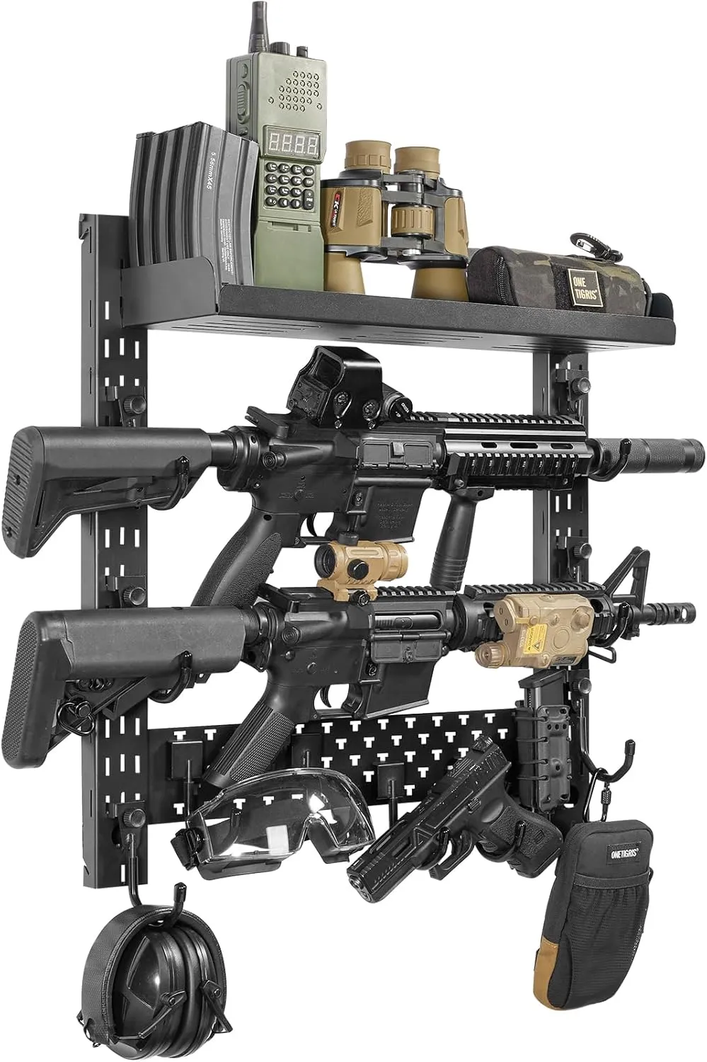 OneTigris Gun Rack Wall Mount,Indoor Gun Rack for Wall with Shelf Horizontal and 1 Removable Gun Accessories Tray