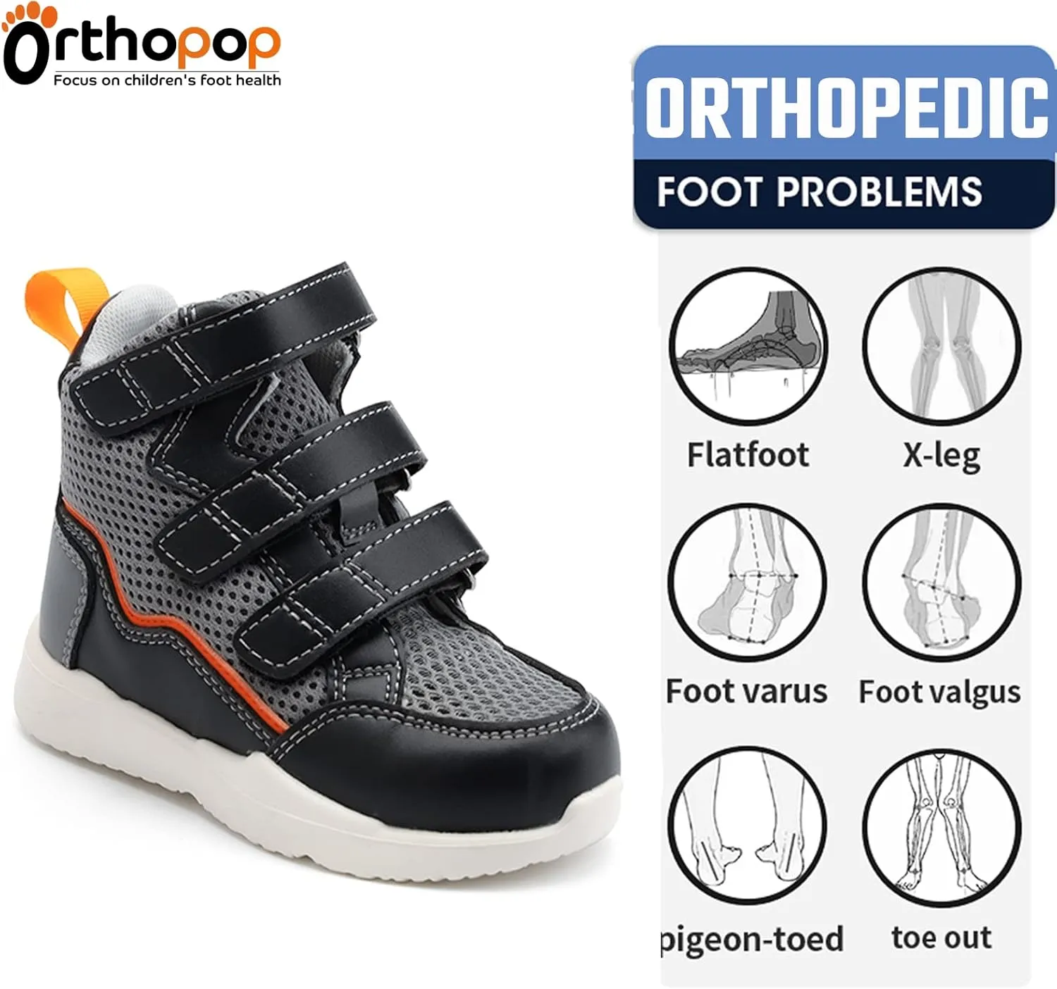 Orthopedic Sneakers for Kids and Toddlers,Breathable with Large Mesh,Light-Weight Shoes with Arch and Ankle Support