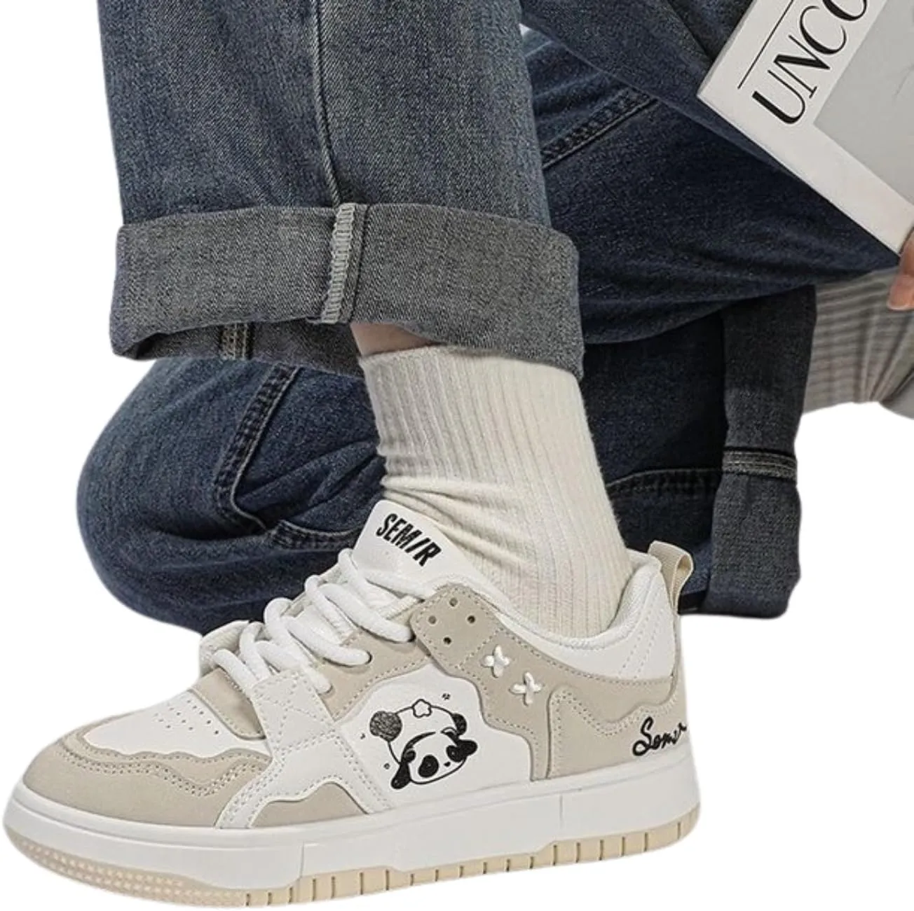 Panda-Themed Walking Sneakers for Women, Y2K Aesthetic, Cute Sporty Comfort, Travel-Ready
