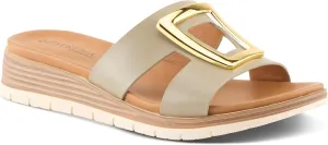 PATRIZIA Women's MALMO Slide Sandals - H-Band Design, Gold Embellishment, Faux Stacked Wedge