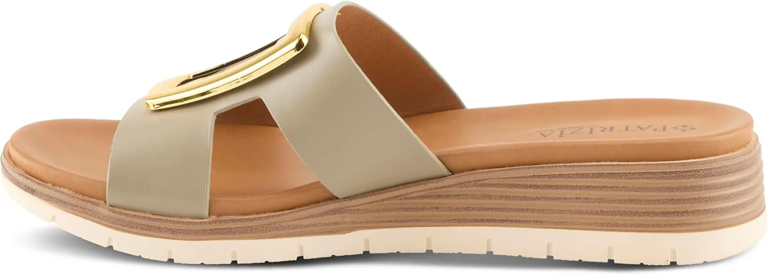 PATRIZIA Women's MALMO Slide Sandals - H-Band Design, Gold Embellishment, Faux Stacked Wedge