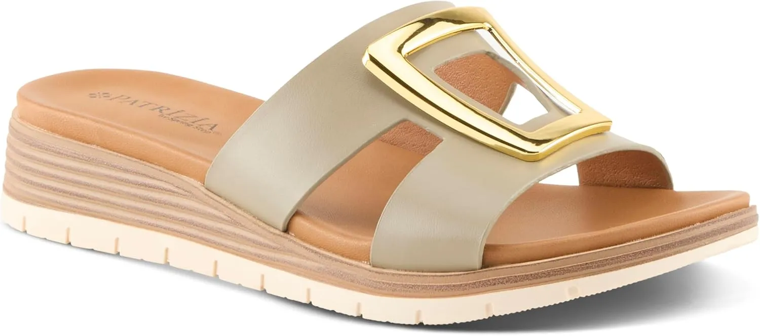 PATRIZIA Women's MALMO Slide Sandals - H-Band Design, Gold Embellishment, Faux Stacked Wedge