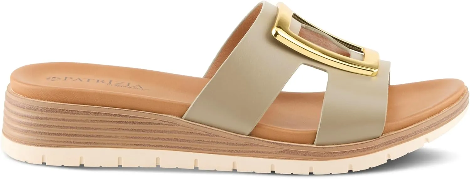 PATRIZIA Women's MALMO Slide Sandals - H-Band Design, Gold Embellishment, Faux Stacked Wedge