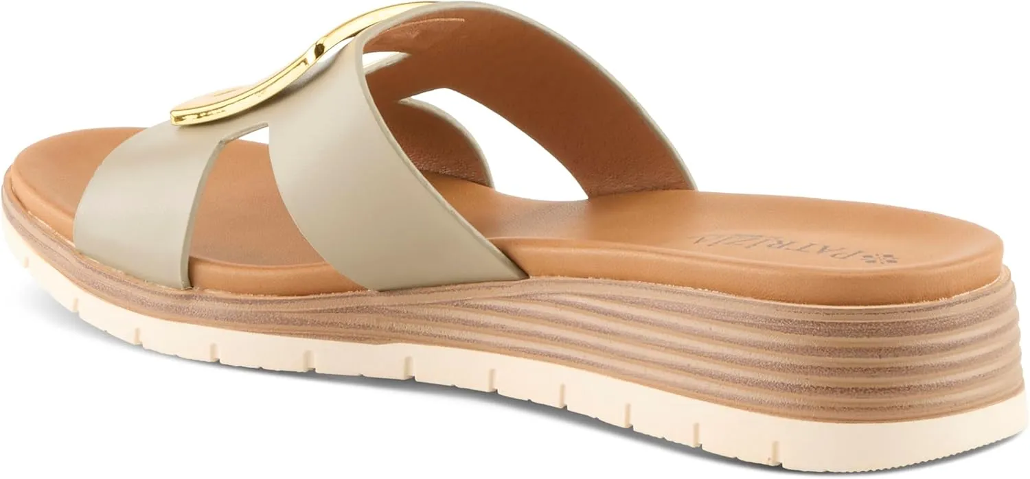 PATRIZIA Women's MALMO Slide Sandals - H-Band Design, Gold Embellishment, Faux Stacked Wedge