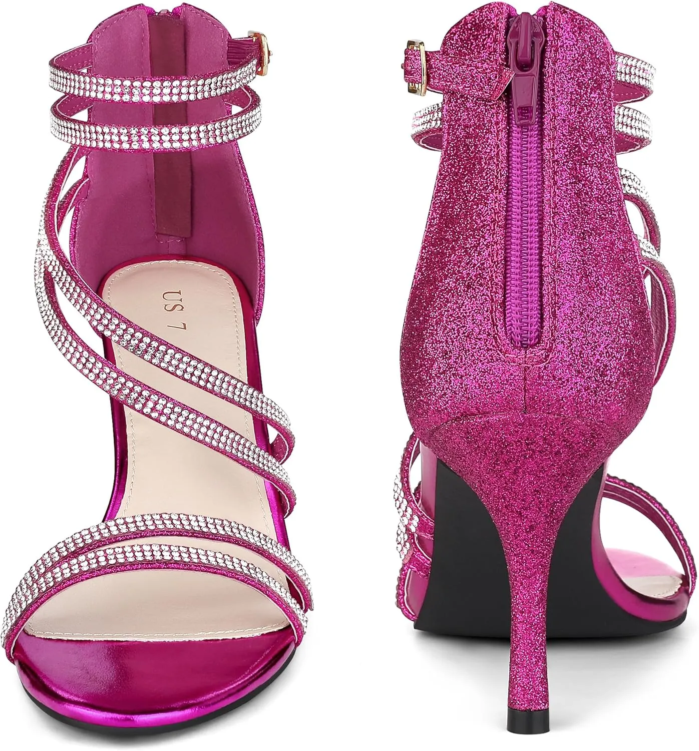 Perphy Stiletto Heel Strappy Rhinestone Heels Sandals for Women