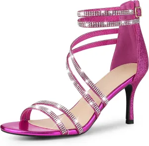 Perphy Stiletto Heel Strappy Rhinestone Heels Sandals for Women