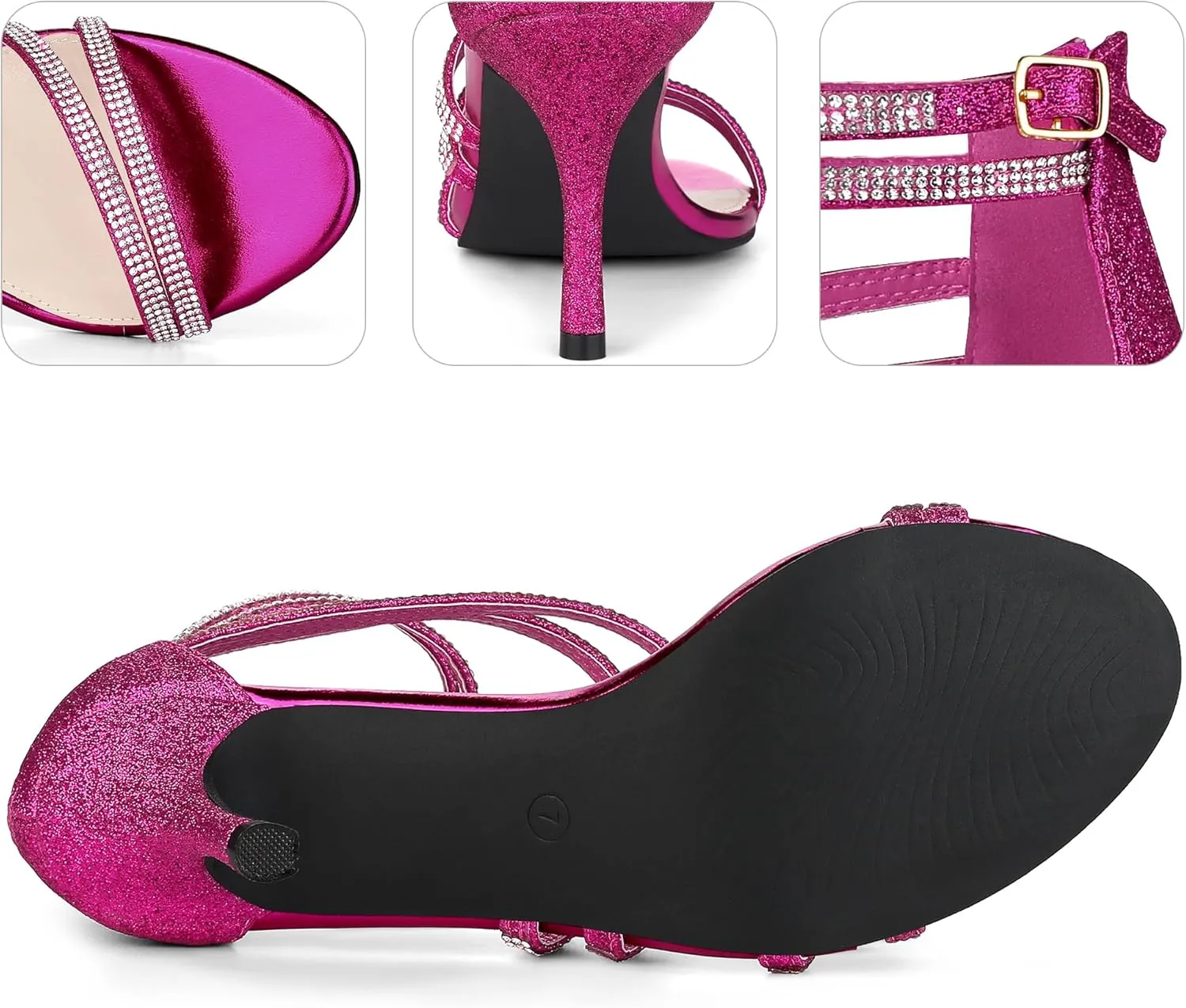 Perphy Stiletto Heel Strappy Rhinestone Heels Sandals for Women