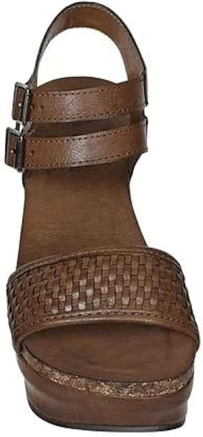 Pierre Dumas Hester-12 Women's Vegan Leather Double-Buckle Rounded-Toe Wedge Sandals