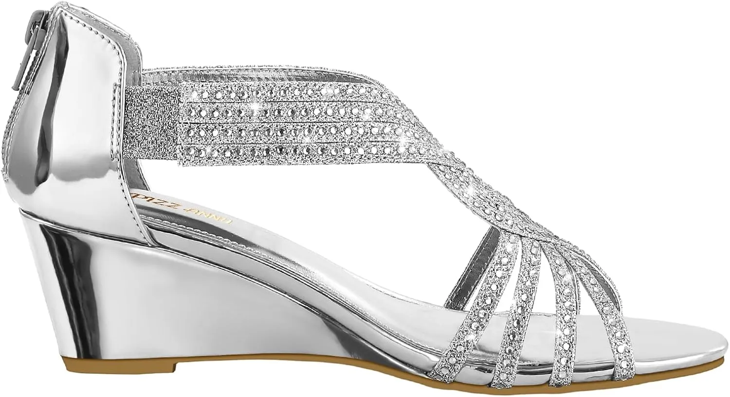 PIZZ ANNU Women's Diana Low Wedge Sandals Sparkly Rhinestone Open Toe Fashion Dress Shoes for Woman Lady in Bridal Dance Evening