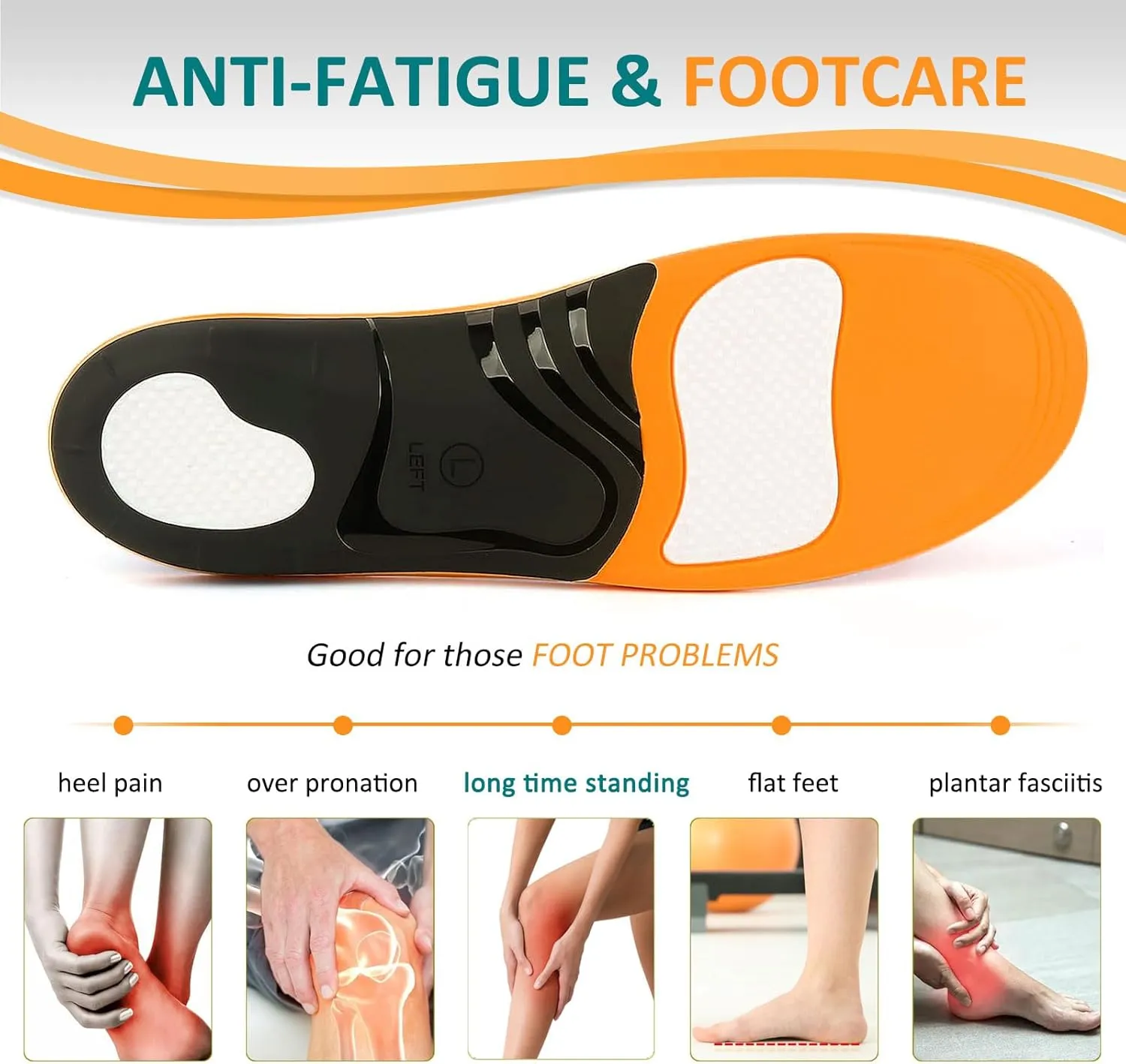 Plantar Fasciitis Insoles for Standing All Day, Heavy Duty High Arch Suppport Pain Reflief Orthotic Insert for Flat Feet Women Men Work Boots Shoe