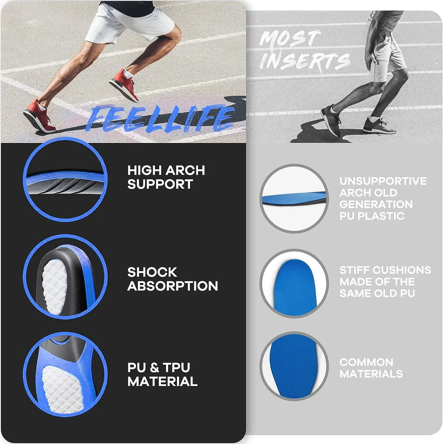 Plantar Fasciitis Relief Shoe Insoles [1-Pair], Arch Support Insoles, Running Athletic Gel Shoe Inserts, Orthotic Insoles for Arch Pain [Trim to Fit: Men 10-14/Women 11-15]