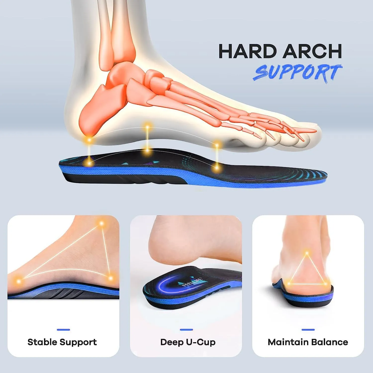 Plantar Fasciitis Relief Shoe Insoles [1-Pair], Arch Support Insoles, Running Athletic Gel Shoe Inserts, Orthotic Insoles for Arch Pain [Trim to Fit: Men 10-14/Women 11-15]
