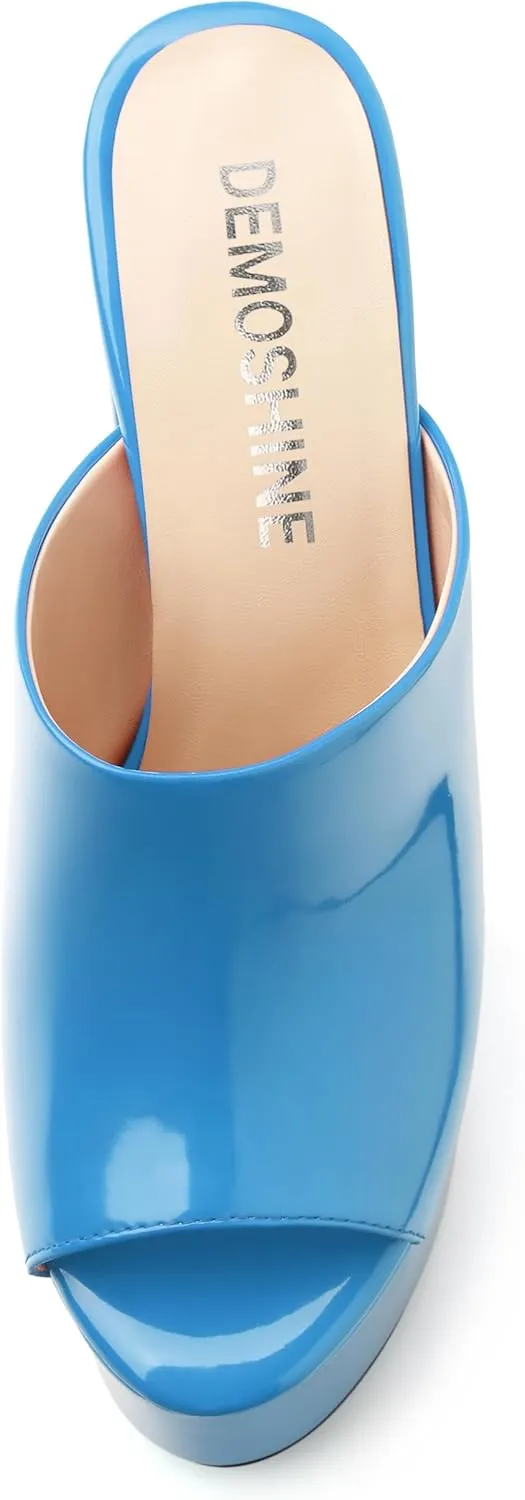 Platform Chunky Heels Sandals for Women Slip on Open Peep Toe Slide on Block High Heels Sexy Club Party Candies Shoes 6 Inch