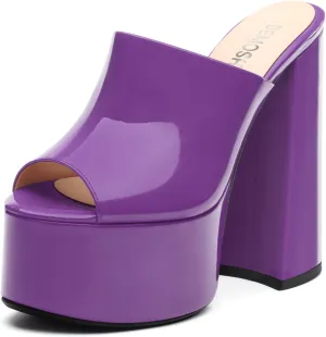Platform Chunky Heels Sandals for Women Slip on Open Peep Toe Slide on Block High Heels Sexy Club Party Candies Shoes 6 Inch