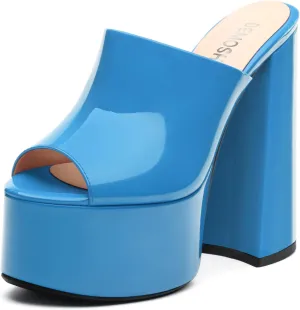 Platform Chunky Heels Sandals for Women Slip on Open Peep Toe Slide on Block High Heels Sexy Club Party Candies Shoes 6 Inch
