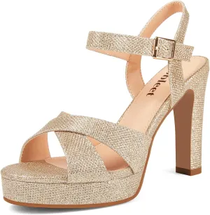 Platform High Heels for Women Strappy Chunky Heels Sandals for Women Open Toe Block Heeled Sandals with Ankle Strap Summer Dress Shoes