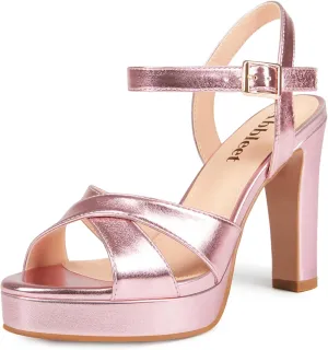 Platform High Heels for Women Strappy Chunky Heels Sandals for Women Open Toe Block Heeled Sandals with Ankle Strap Summer Dress Shoes