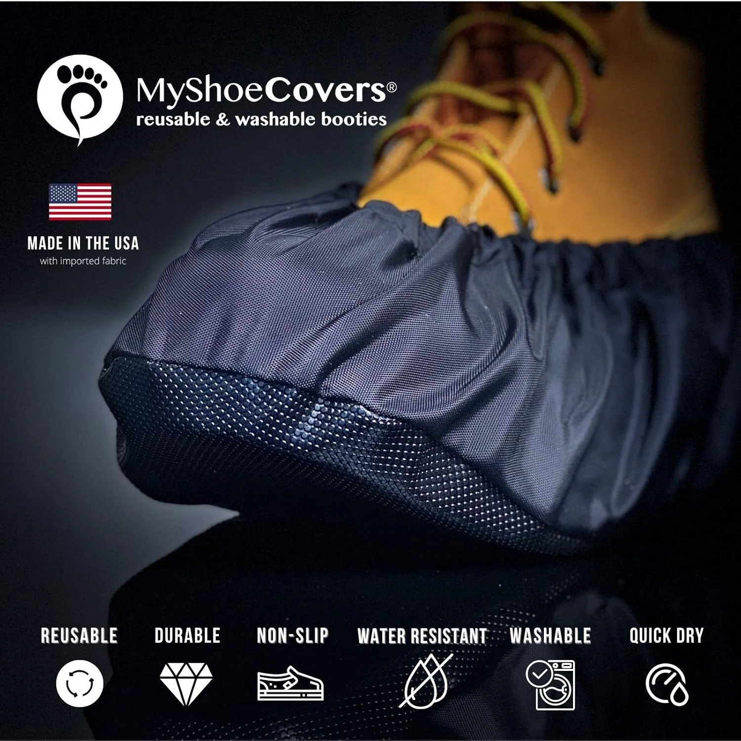 Premium Reusable Shoe and Boot Covers for Contractors - 1 Pair, Non-Slip, Black, X Large