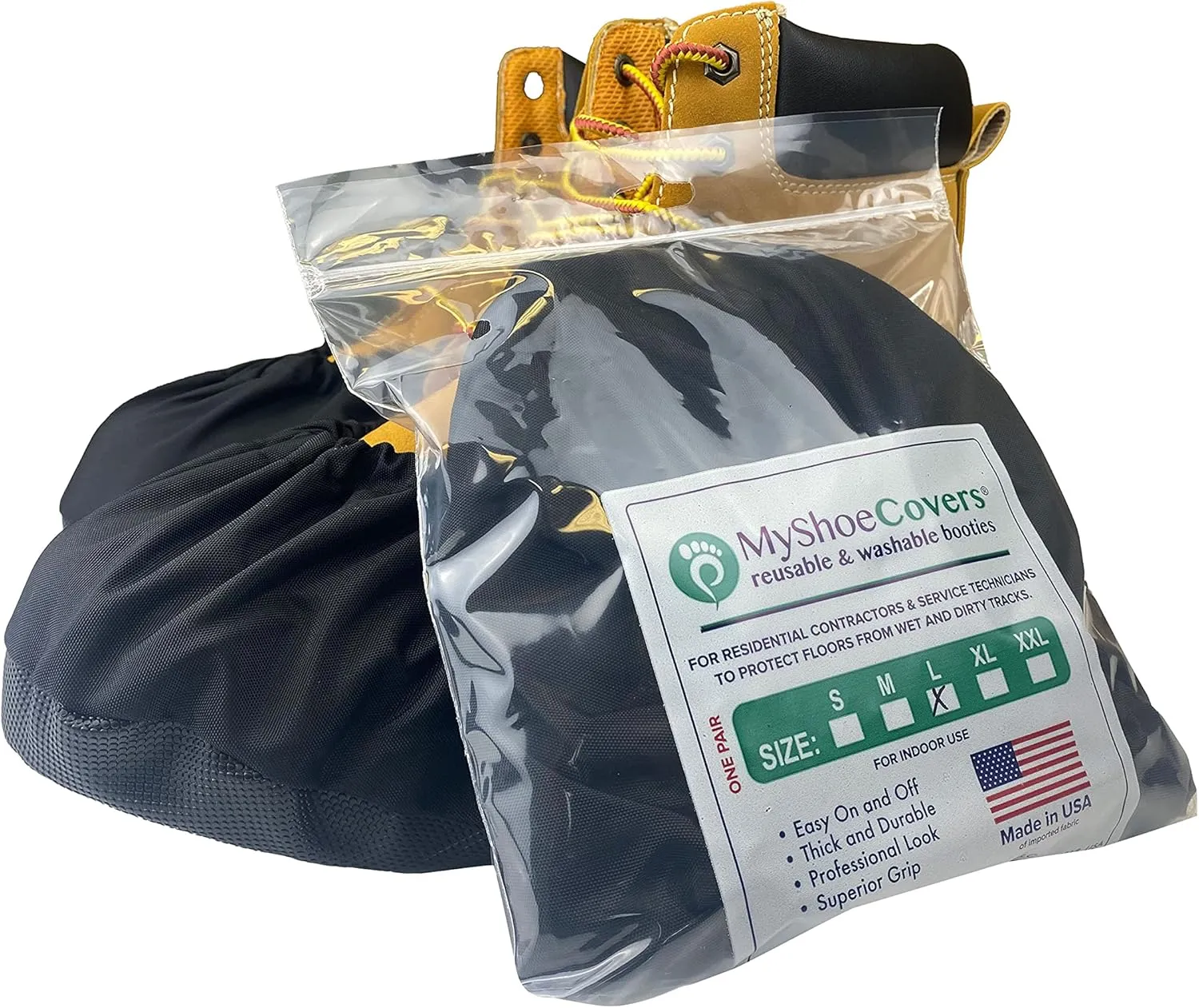 Premium Reusable Shoe and Boot Covers for Contractors - 1 Pair, Non-Slip, Black, X Large