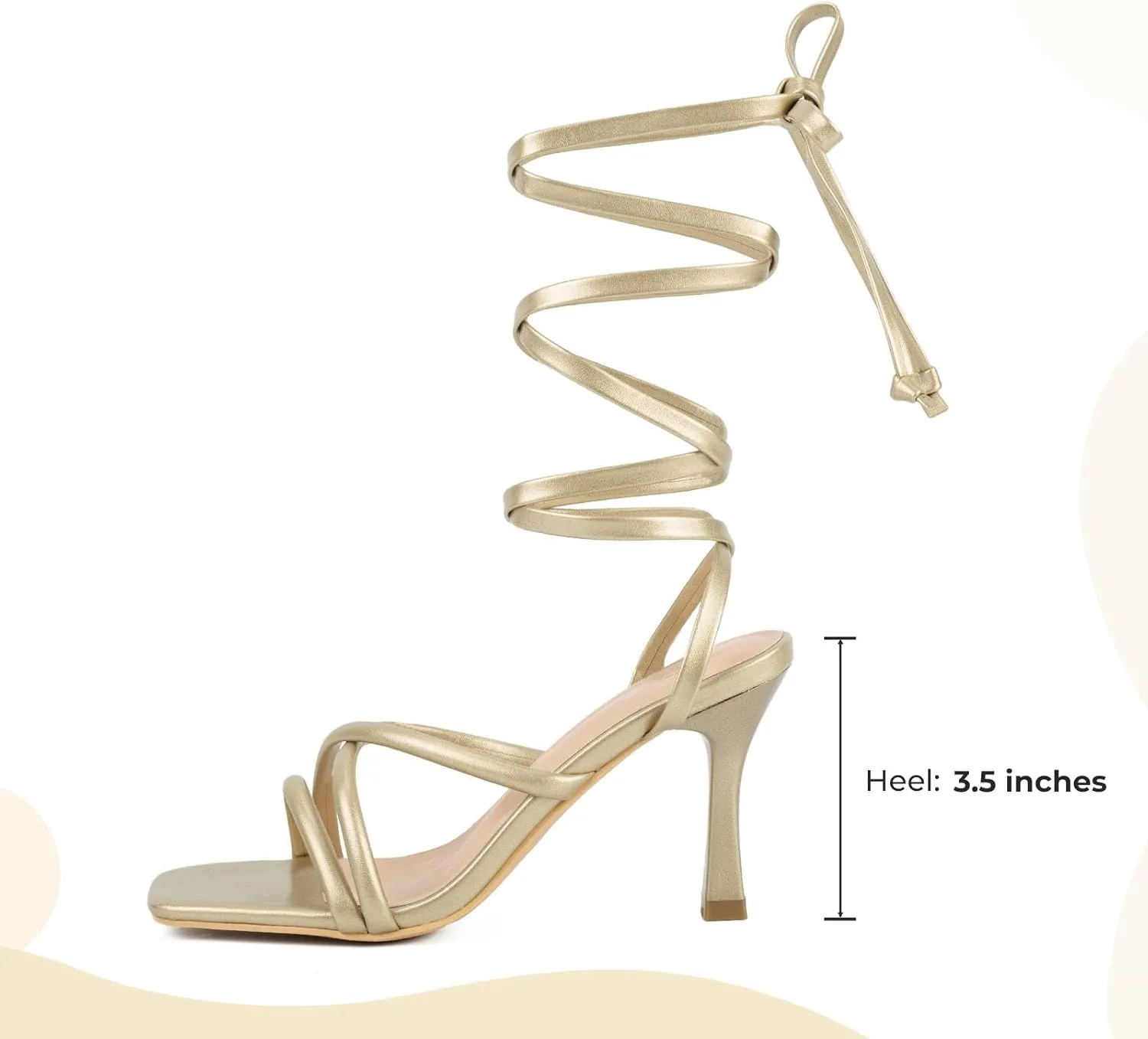 Putu Strappy Heels for Women Tie up Stiletto Heels Square Open Toe Sandals for Wedding,Party,Prom