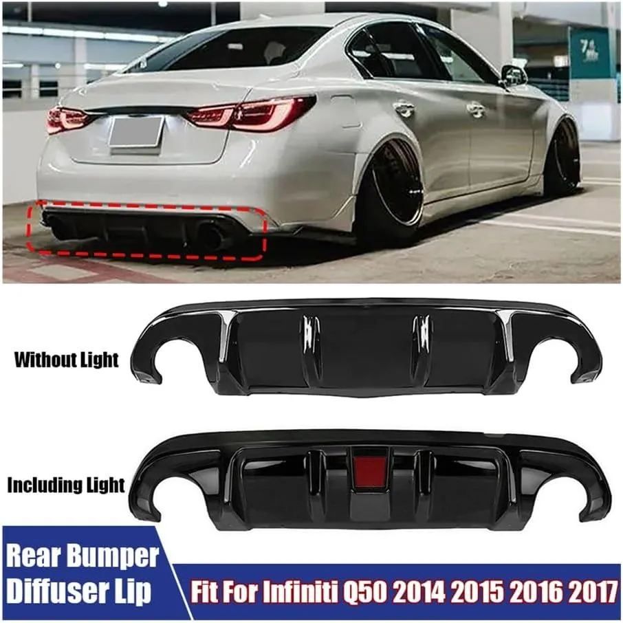 Rear Bumper Diffuser Lip Spoiler Modification Car Accessories Compatible for Infiniti Q50 Standard 2014 2015 2016 2017(Not Fit Sport Model)(Carbon-no Light)