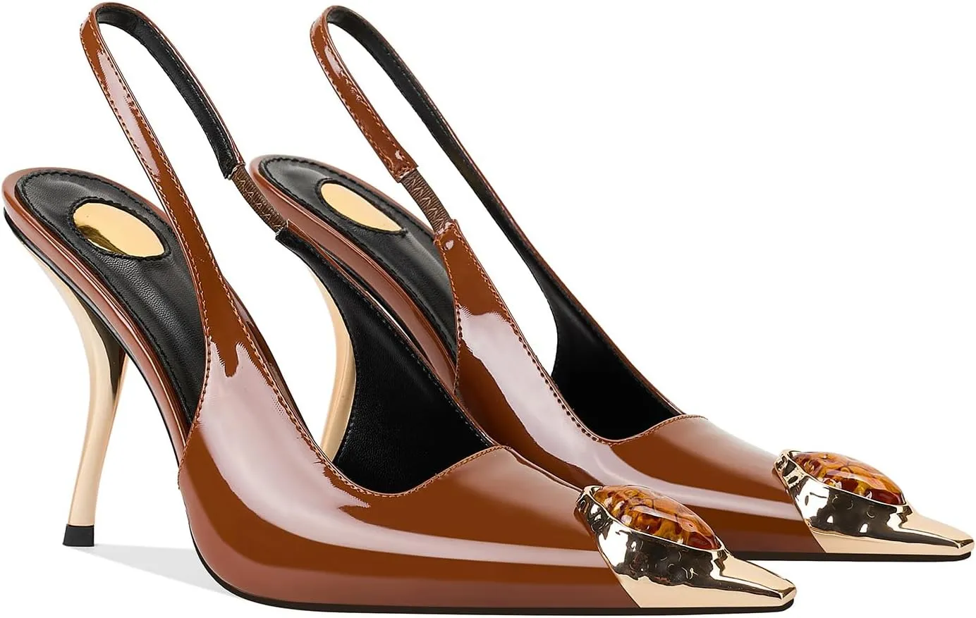 Rhinestones Slingback Kitten Heels Pointed Closed Toe Pumps for Women, Stiletto 4Inch High Heeled Sandals for Dress Shoes