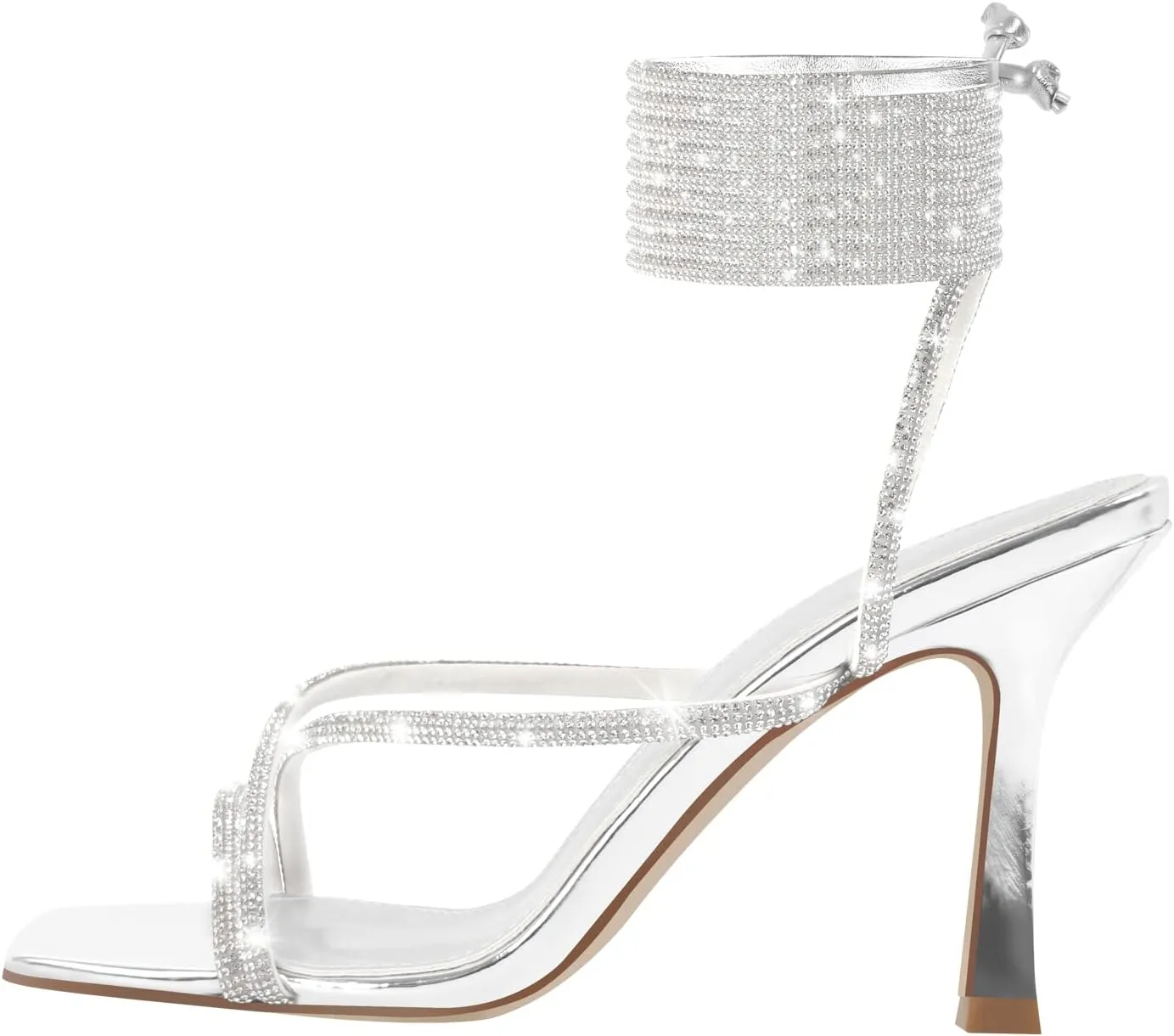 Richealnana Women's Clear Block Heel Lace Up Rhinestones Dress Sandals