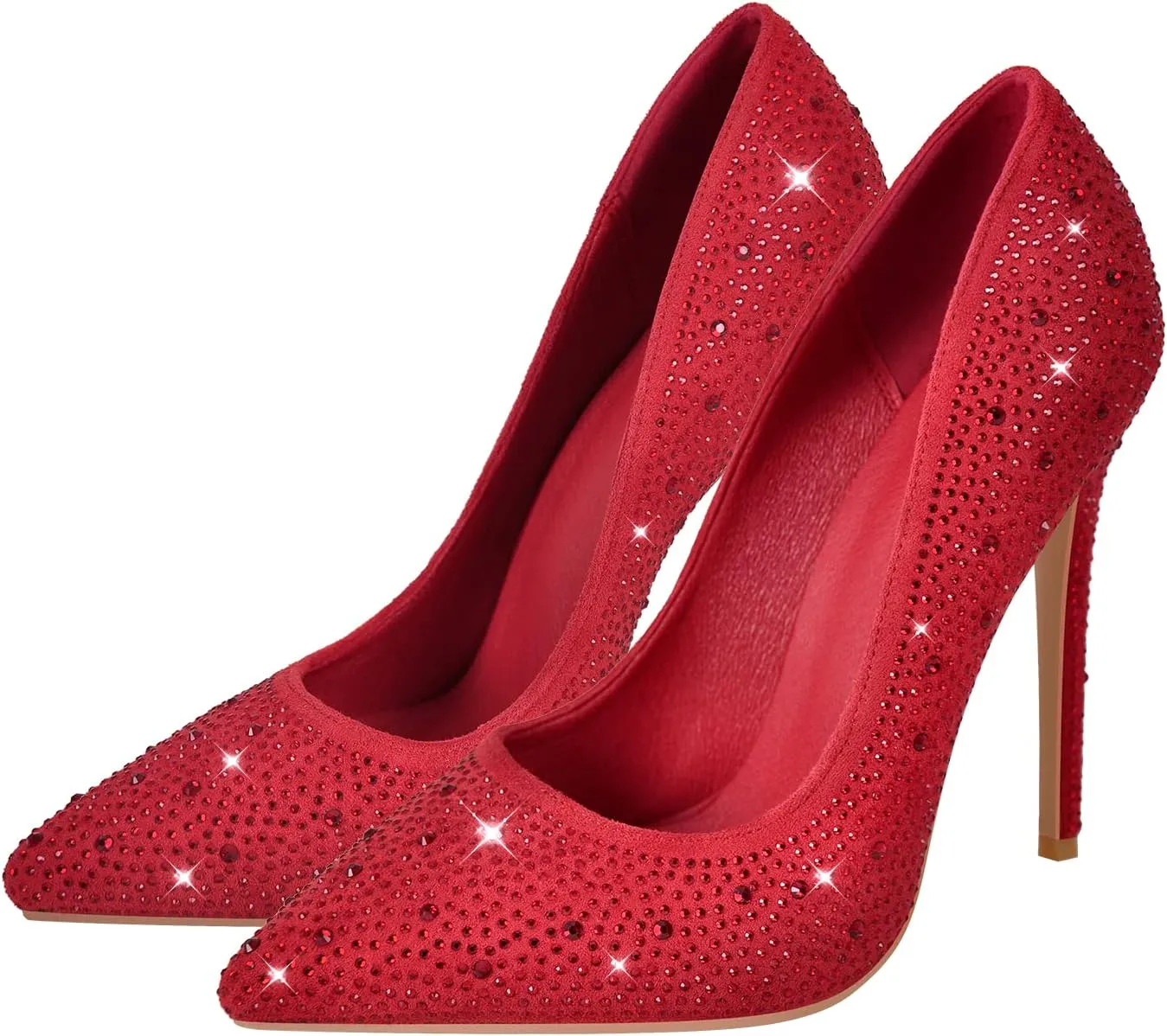 Richealnana Women's Rhinestones Pointed Toe Stiletto High Heel Pumps Slip On