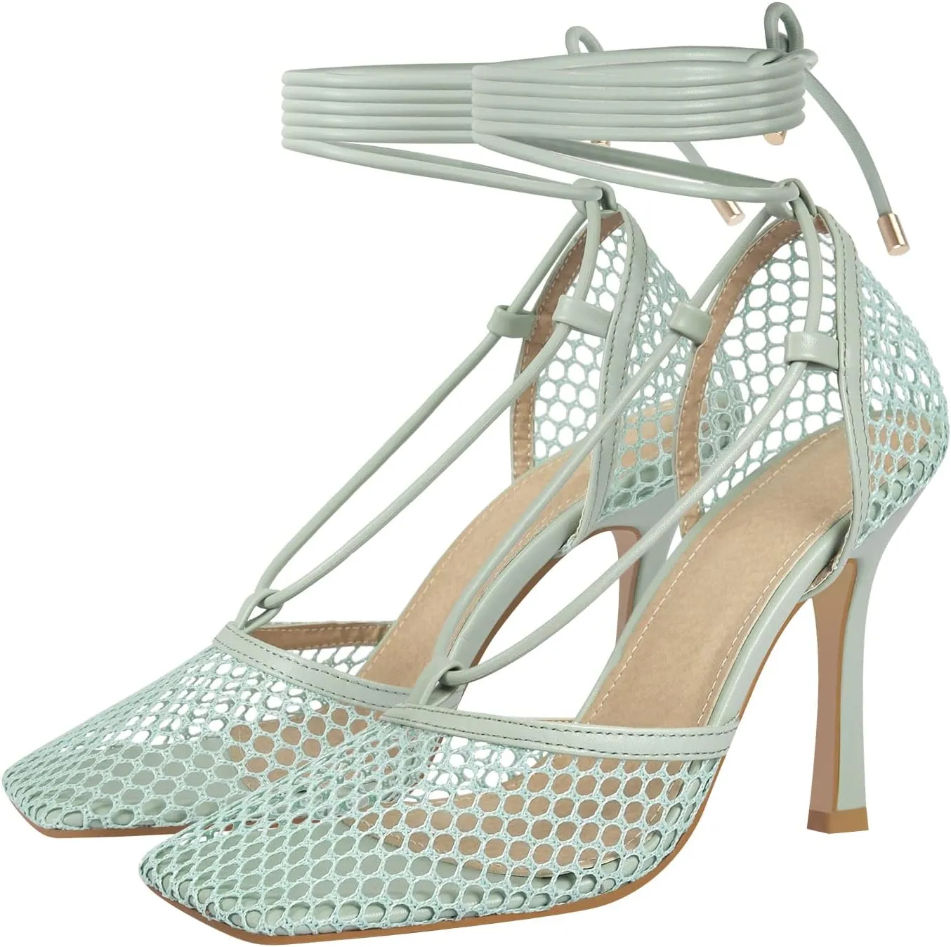 Richealnana Women's Square Toe Mesh Lace Up Strappy Sexy Sandals