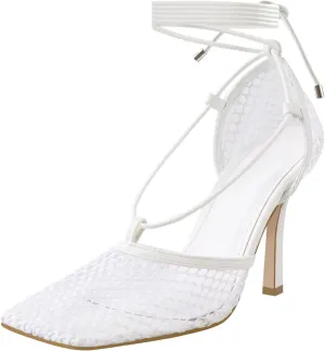 Richealnana Women's Square Toe Mesh Lace Up Strappy Sexy Sandals