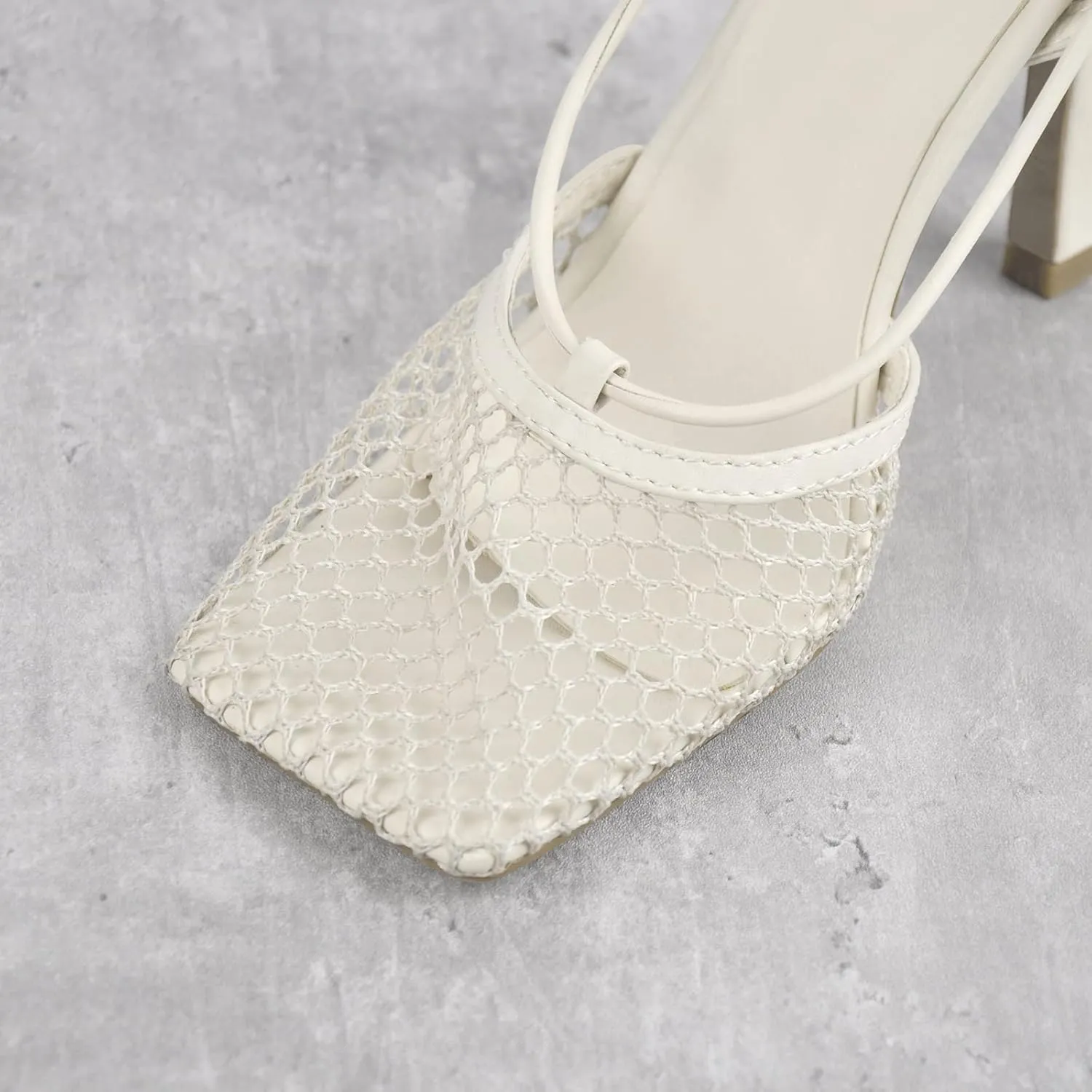 Richealnana Women's Square Toe Mesh Lace Up Strappy Sexy Sandals
