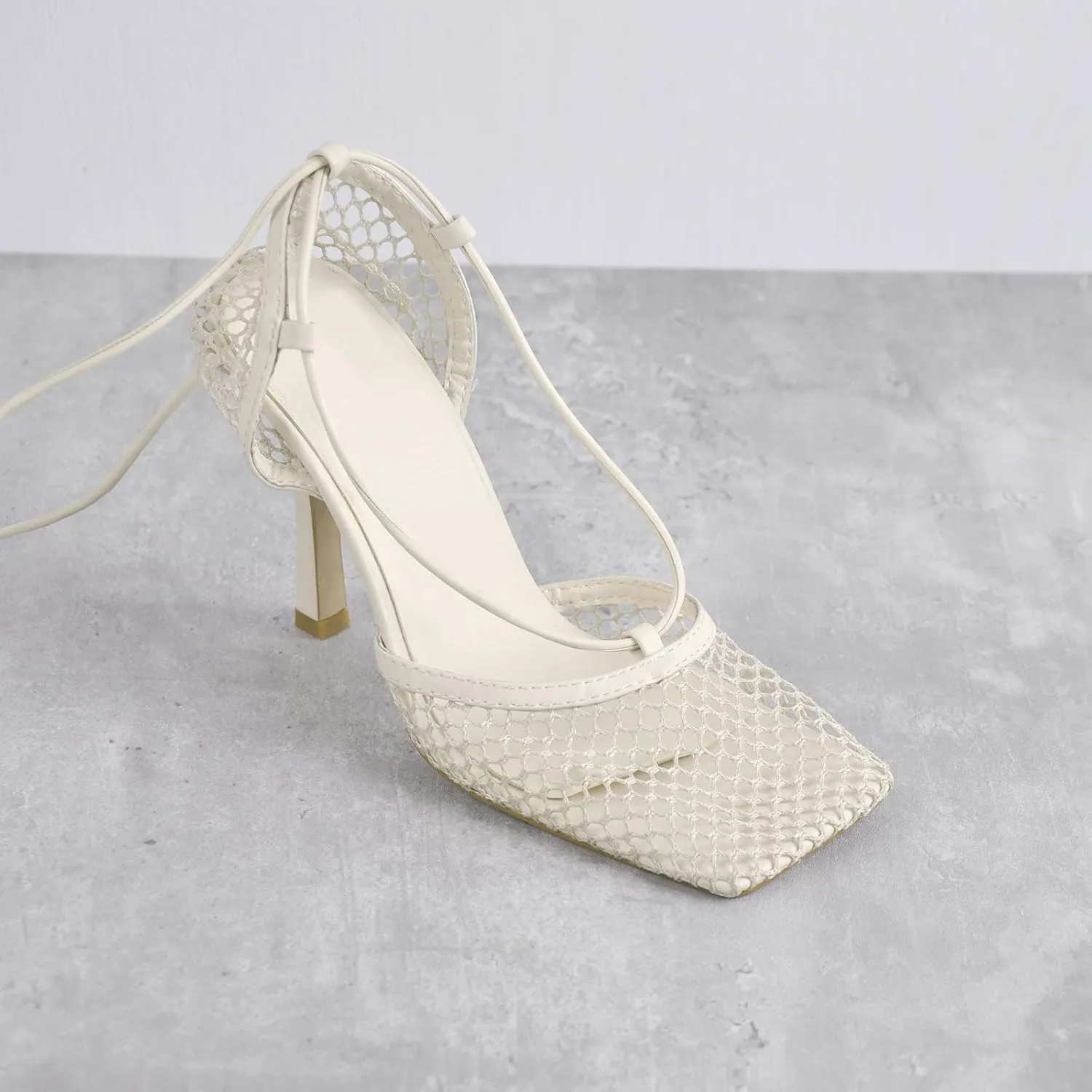 Richealnana Women's Square Toe Mesh Lace Up Strappy Sexy Sandals