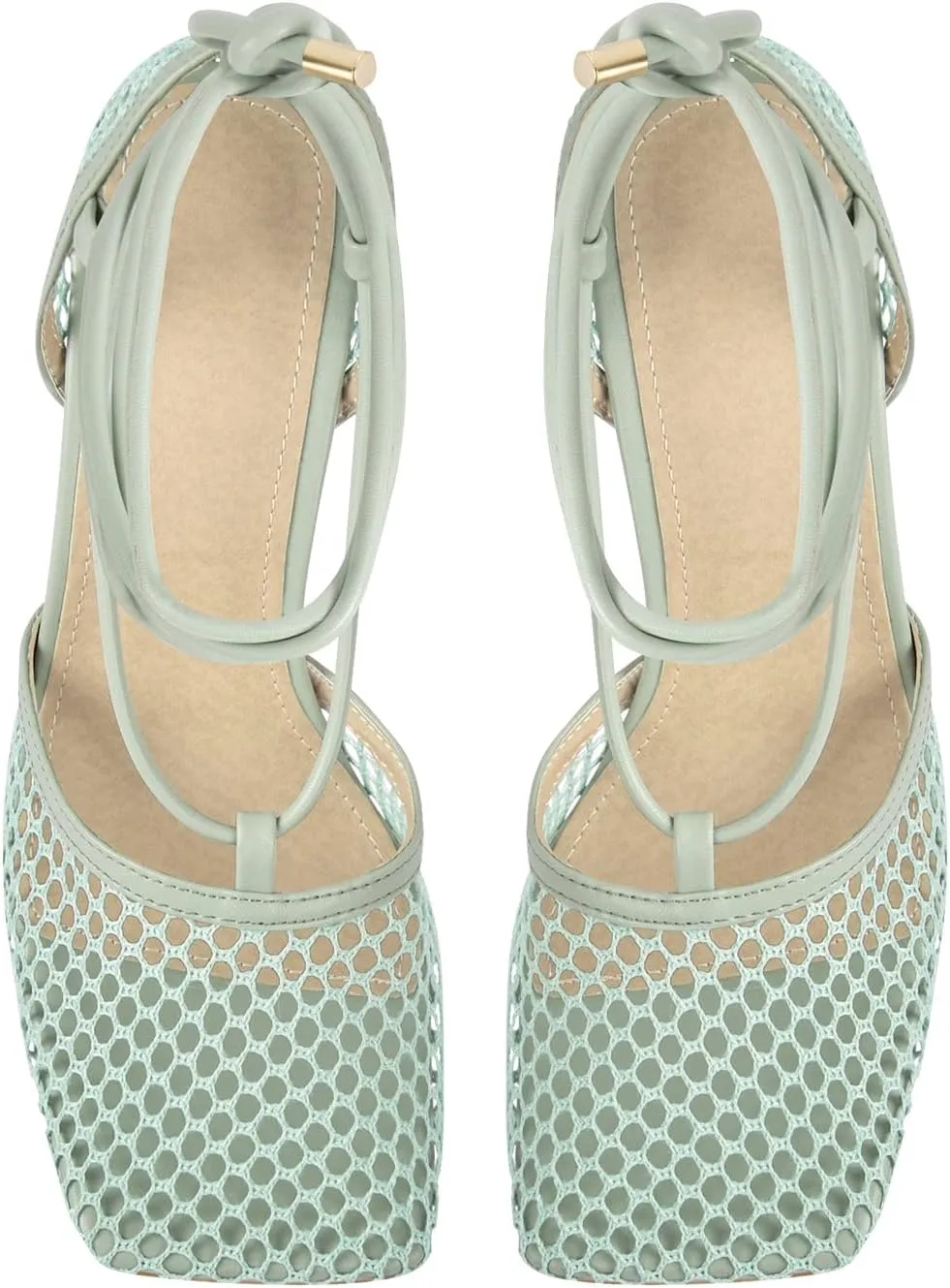 Richealnana Women's Square Toe Mesh Lace Up Strappy Sexy Sandals
