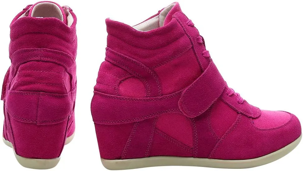 rismart Women's Wedge Casual Hook Loop Fabric Suede Leather Fashion Sneakers