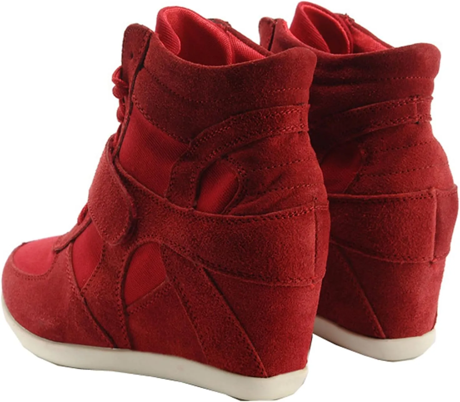rismart Women's Wedge Casual Hook Loop Fabric Suede Leather Fashion Sneakers