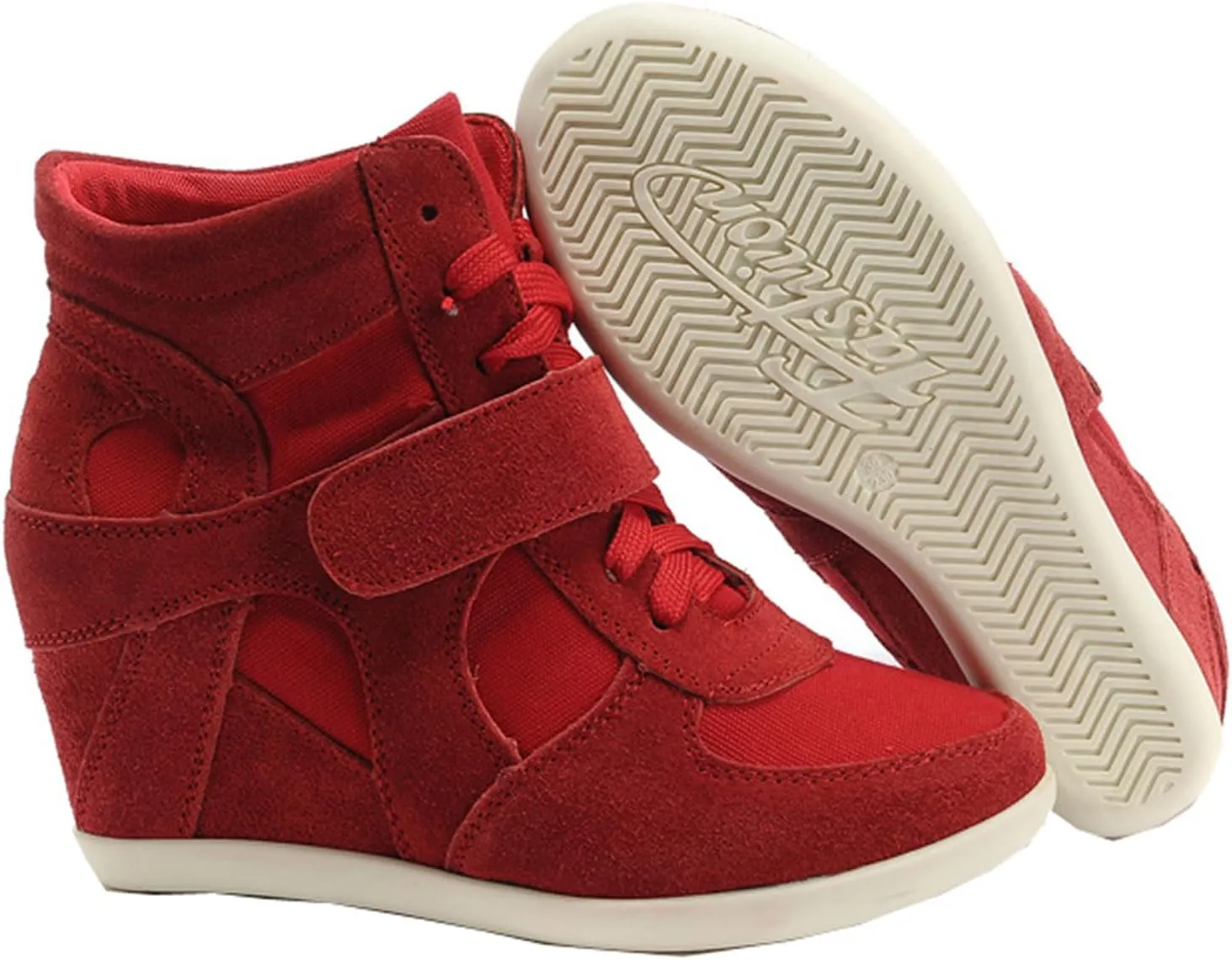 rismart Women's Wedge Casual Hook Loop Fabric Suede Leather Fashion Sneakers