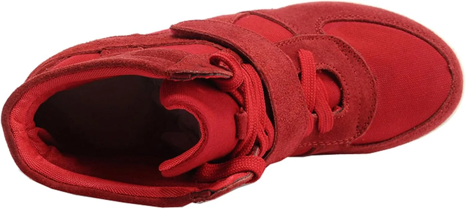 rismart Women's Wedge Casual Hook Loop Fabric Suede Leather Fashion Sneakers