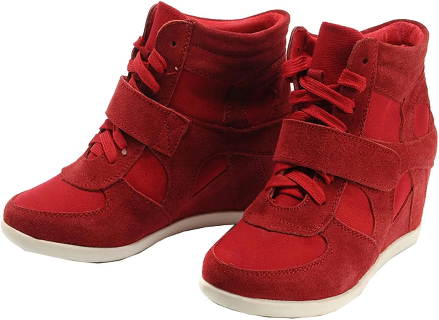 rismart Women's Wedge Casual Hook Loop Fabric Suede Leather Fashion Sneakers