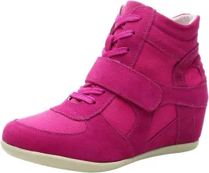 rismart Women's Wedge Casual Hook Loop Fabric Suede Leather Fashion Sneakers