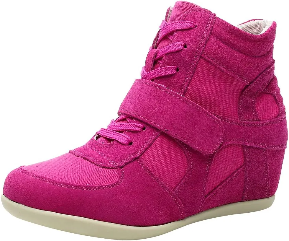 rismart Women's Wedge Casual Hook Loop Fabric Suede Leather Fashion Sneakers