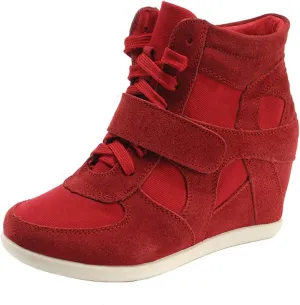 rismart Women's Wedge Casual Hook Loop Fabric Suede Leather Fashion Sneakers