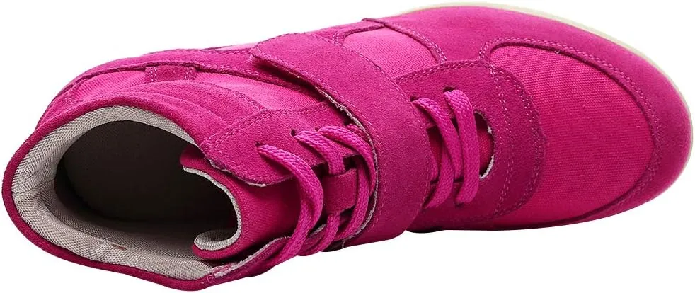 rismart Women's Wedge Casual Hook Loop Fabric Suede Leather Fashion Sneakers