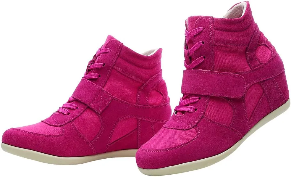 rismart Women's Wedge Casual Hook Loop Fabric Suede Leather Fashion Sneakers