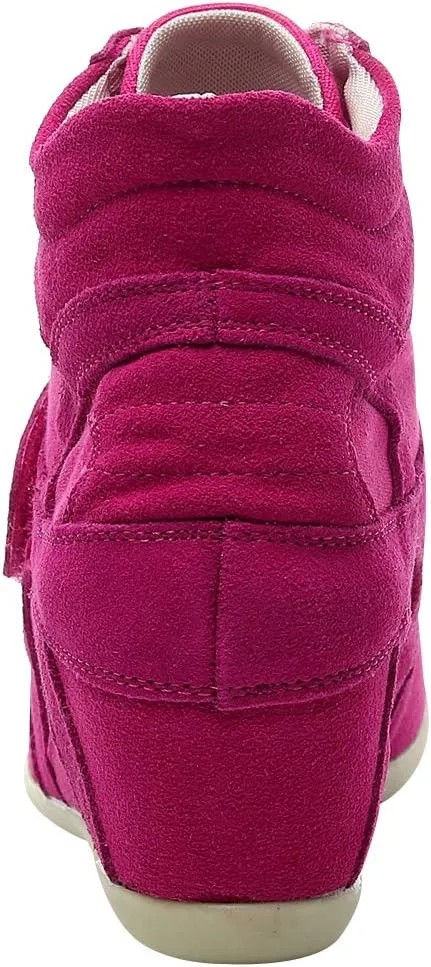 rismart Women's Wedge Casual Hook Loop Fabric Suede Leather Fashion Sneakers