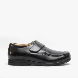 Roamers ALBIE Mens Leather Extra Wide Fit Touch Fasten Loafers Black