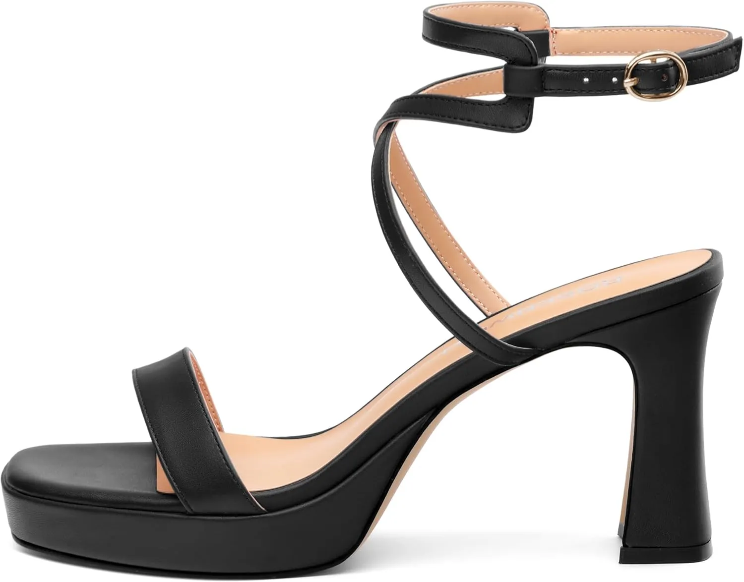 ROSERWISH Platform Heels for Women Strappy High Heel Sandals Square Open Toe Chunky Heels Ankle Strap Womens Wedding Party Dress Shoes