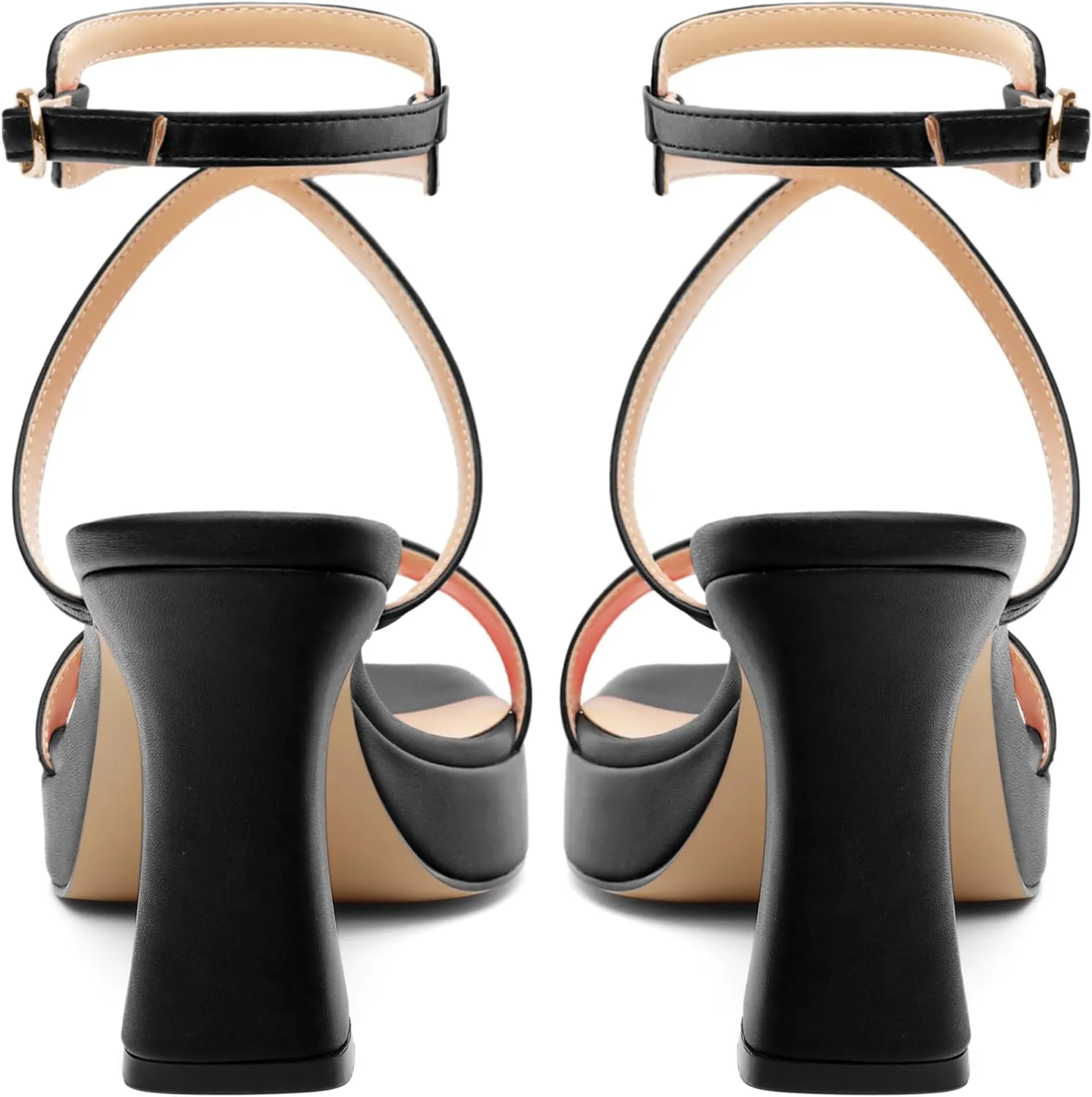 ROSERWISH Platform Heels for Women Strappy High Heel Sandals Square Open Toe Chunky Heels Ankle Strap Womens Wedding Party Dress Shoes