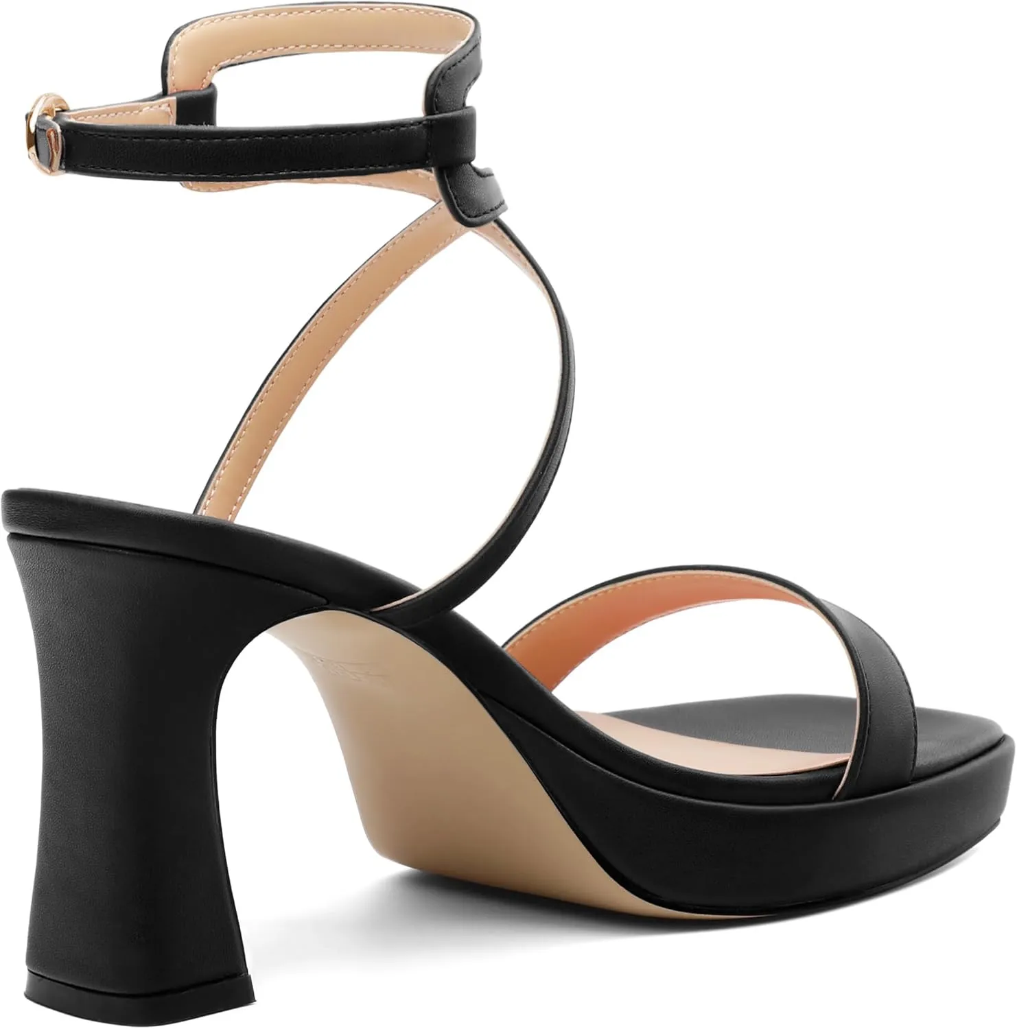 ROSERWISH Platform Heels for Women Strappy High Heel Sandals Square Open Toe Chunky Heels Ankle Strap Womens Wedding Party Dress Shoes