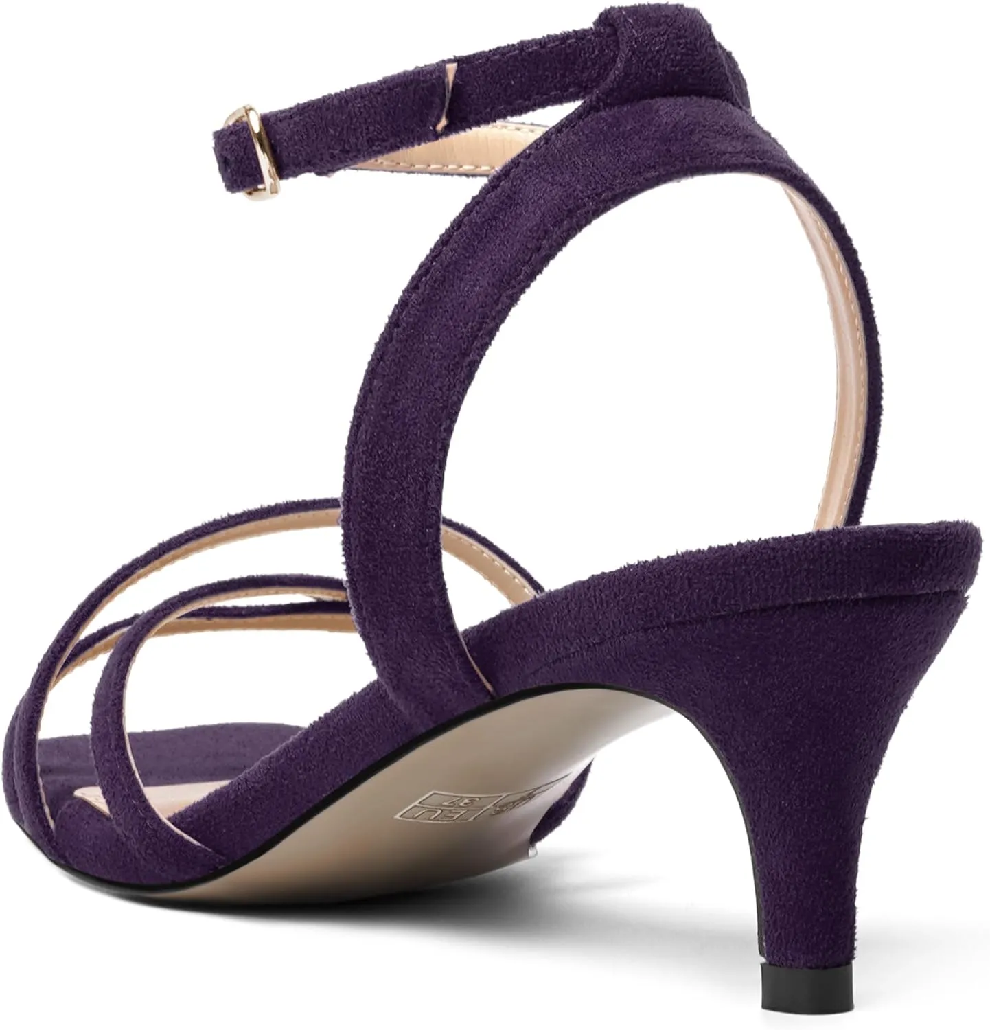 ROSERWISH Womens Wedding Suede Ankle Strap Buckle Square Toe Fashion Strappy Dress Kitten Low Heel Heeled Sandals 2 Inch